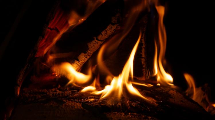 Flames on a log fire